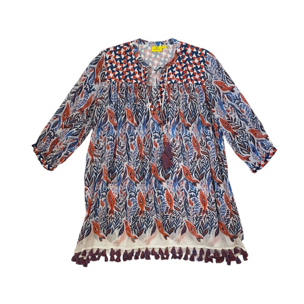 Roller Rabbit Serafina Tunic Top - Orange Blue White - Coy Fish - Size M